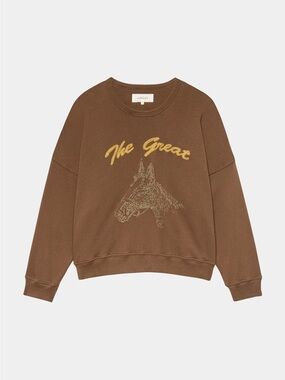 The Great - The Team Mate Crewneck Sweatshirt Horse Embroidery in Umber
